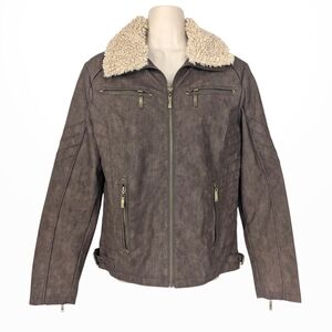 MONTANA CO Vegan Leather Sherpa Collar Moto Jacket NWT Sz M
